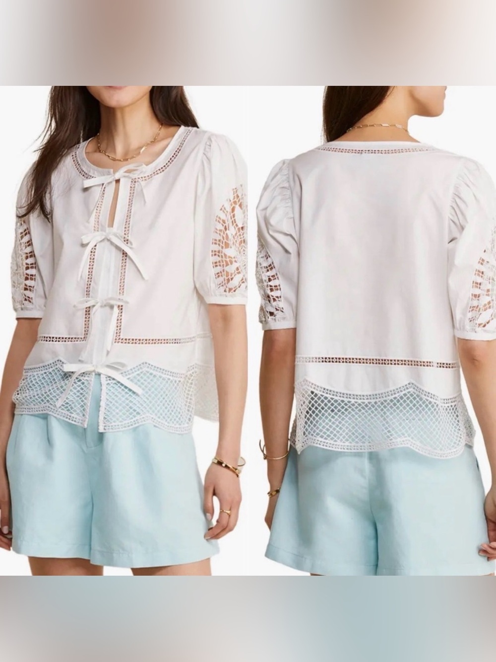 Vineyard Vines- White Eyelet Tie-Front Blouse